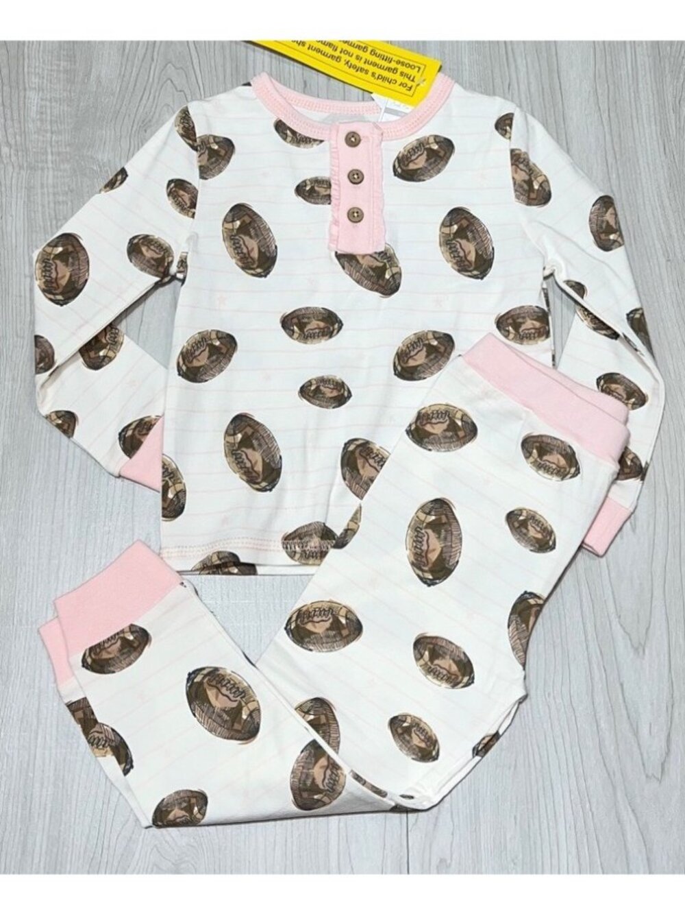Mud Pie girls 5T NWT PINK FOOTBALL PAJAMA PJs pants set Fall ruffle